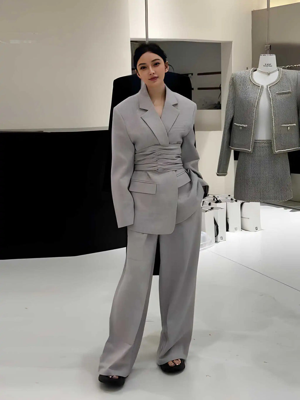 One-Button Notch Lapel Blazer & Trousers Set