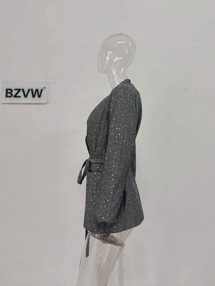 V-Neck Gathered Blazer & Wide-Leg Trousers Set