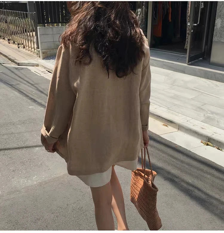 Notch Lapel Cotton Linen Casual Blazer