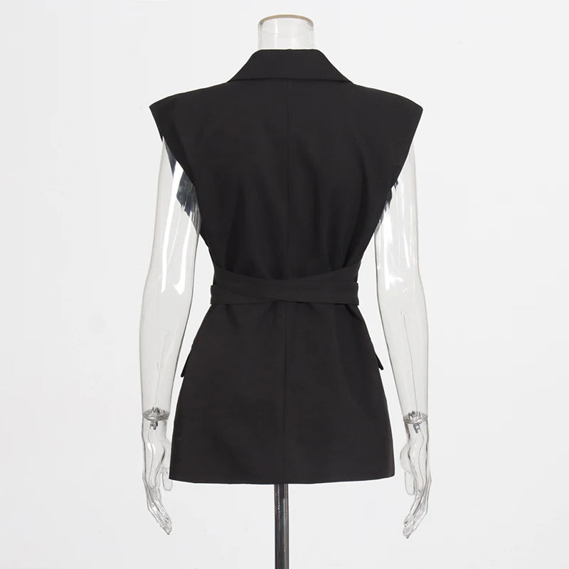 Belted Lapel Sleeveless Waistcoat