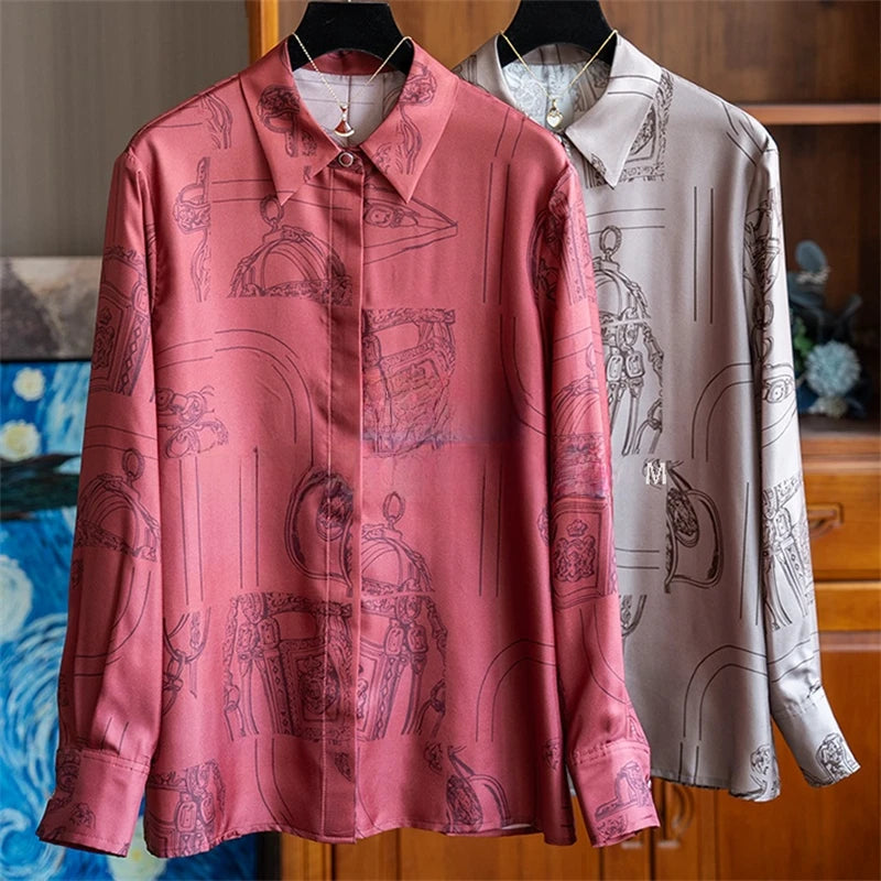 Vintage Print Long Sleeve Luxury Blouse