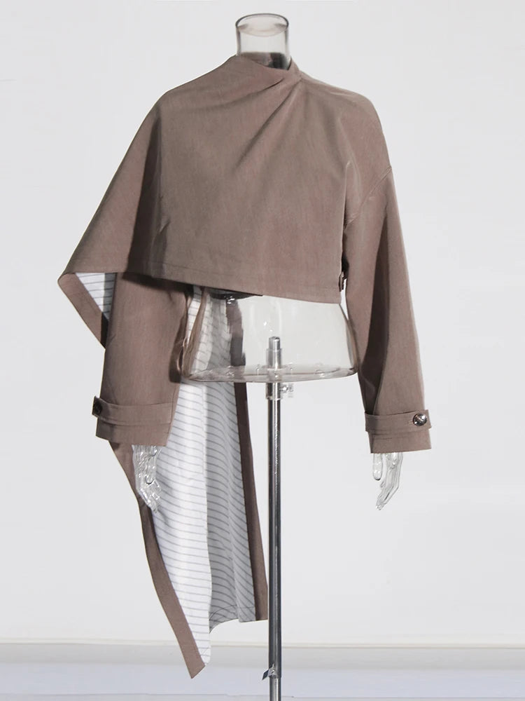 Asymmetric Turtleneck Cropped Jacket