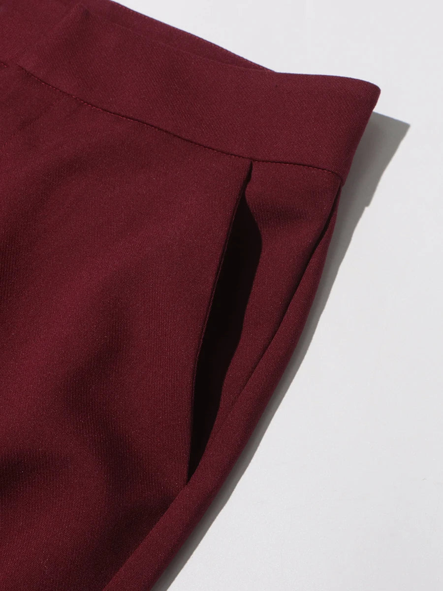 Stand Collar Top & Wide-Leg Trousers Set