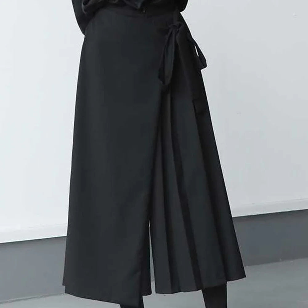 Double-Layer Pleated High-Waist Wide-Leg Culottes
