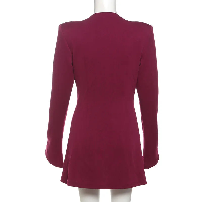V-Neck Slit Hem Button Blazer