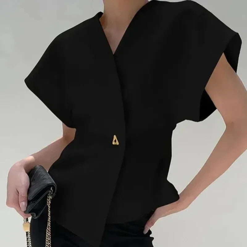 Rivet Button Short-Sleeve Cardigan Top