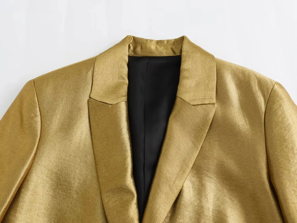 Gold V-Neck Button-Up Blazer