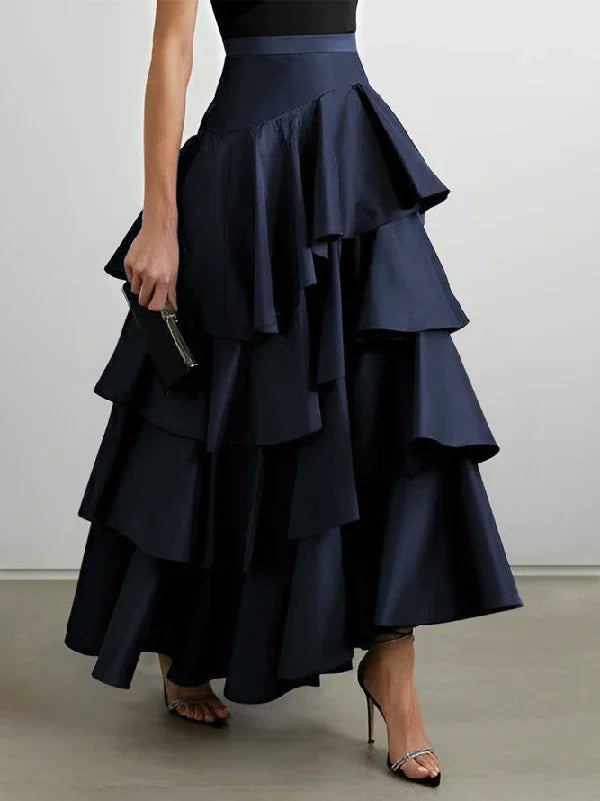 Tiered Falbala A-Line Midi Skirt
