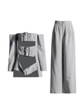Strapless Hollow-Out Top & Wide-Leg Trousers Set