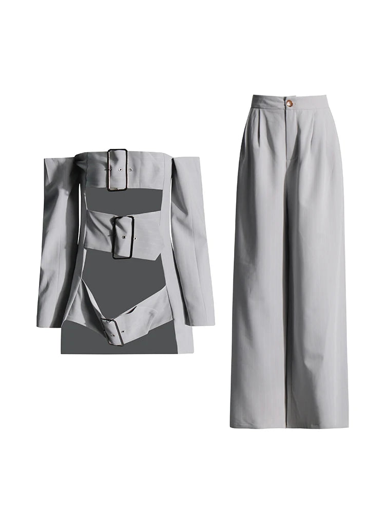 Strapless Hollow-Out Top & Wide-Leg Trousers Set