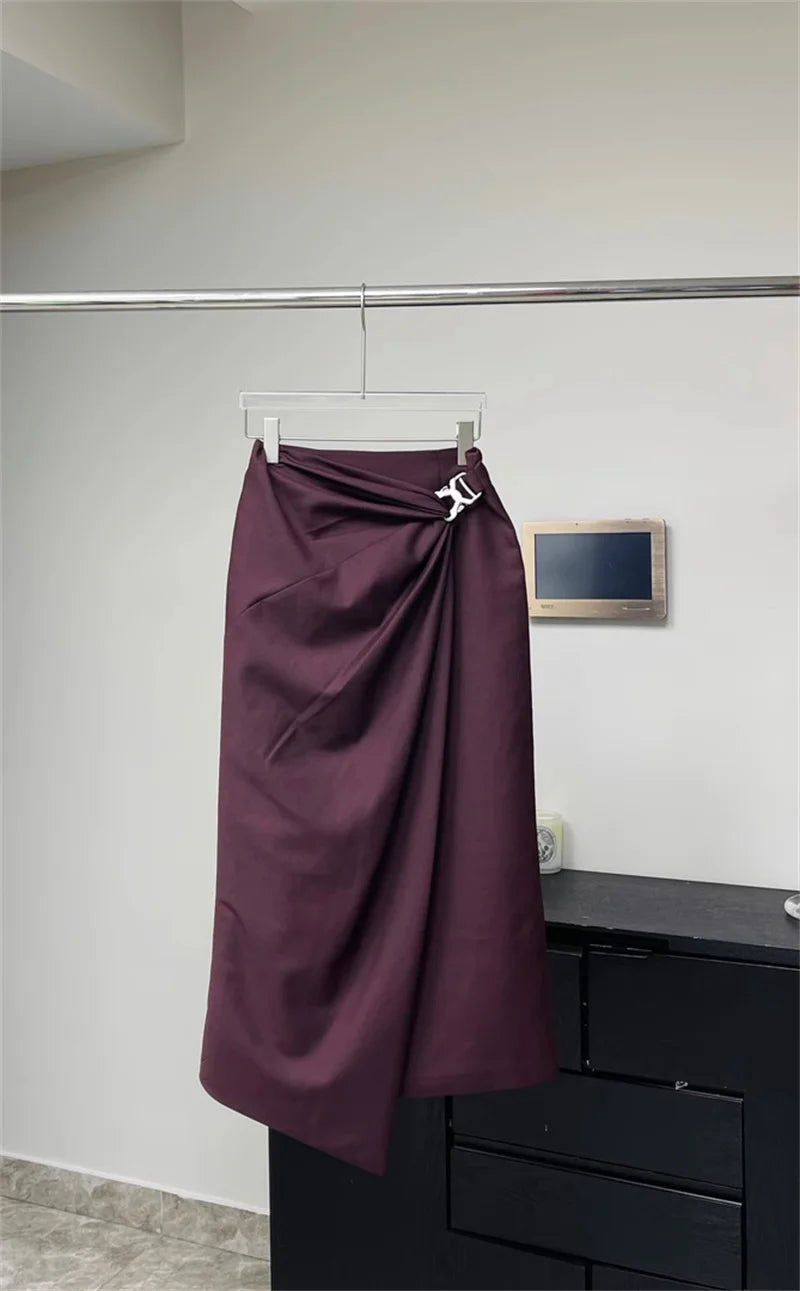 Puff Sleeve Jacket & Pleated Midi Skirt Set