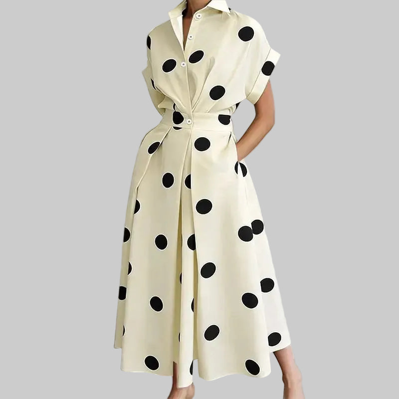 Polka Dot Lapel Shirt Dress
