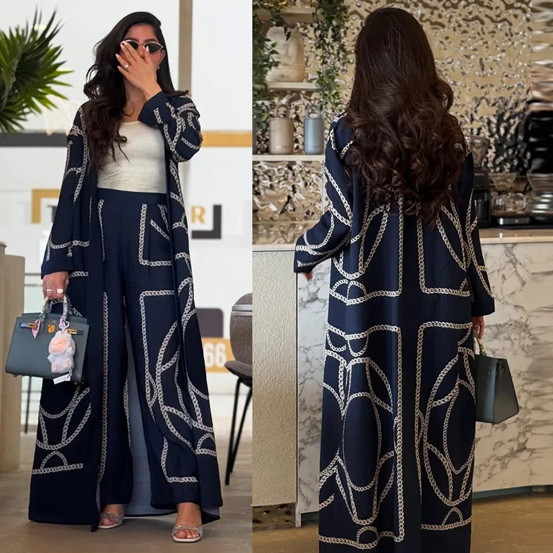 Abaya Cardigan & Wide-Leg Trousers Set