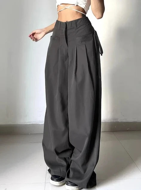 Pleated High-Waist Wide-Leg Suit Trousers