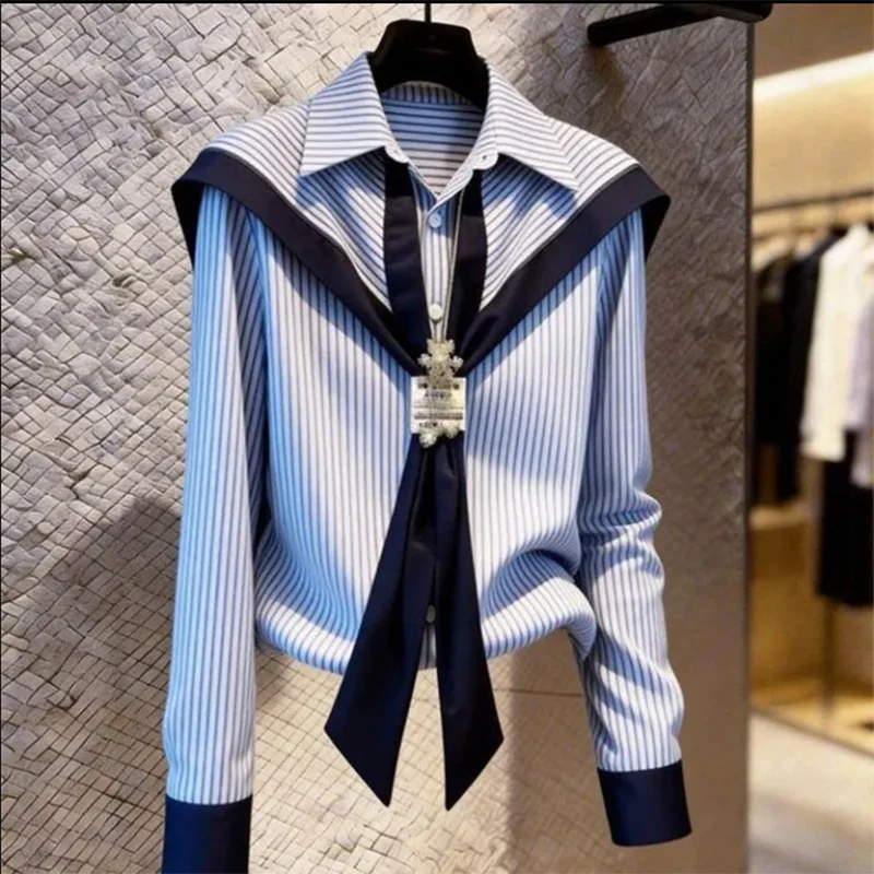 Striped French-Style Long Sleeve Shirt