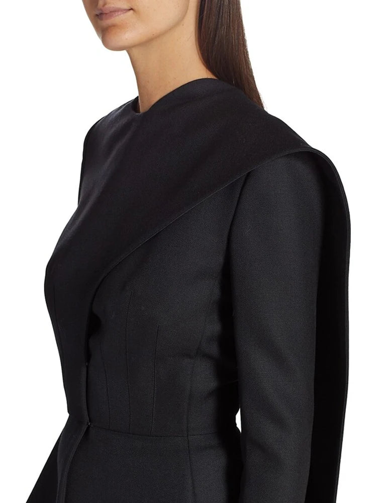 Asymmetric Round-Neck Slim Blazer