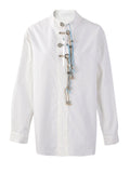 Bandage Stand Collar Oversized Blouse