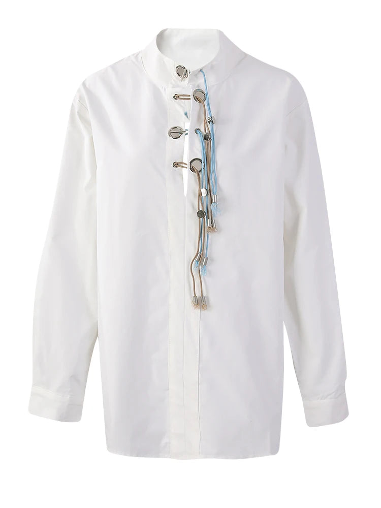 Bandage Stand Collar Oversized Blouse