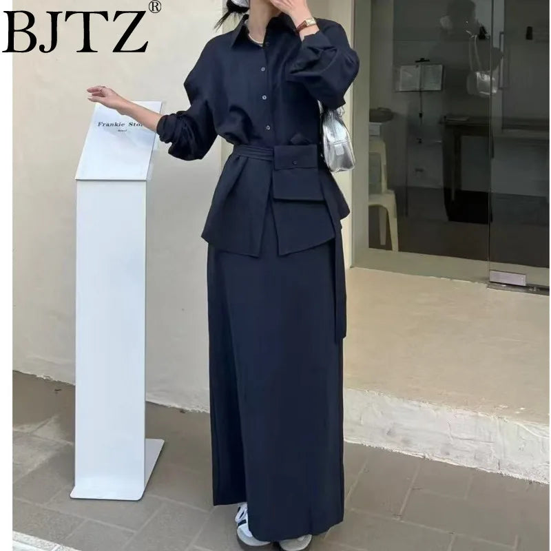 BJTZ 2025 تصميم جديد لحزام الخصر مع صدر واحد + تنورة مستقيمة ضيقة أنيقة