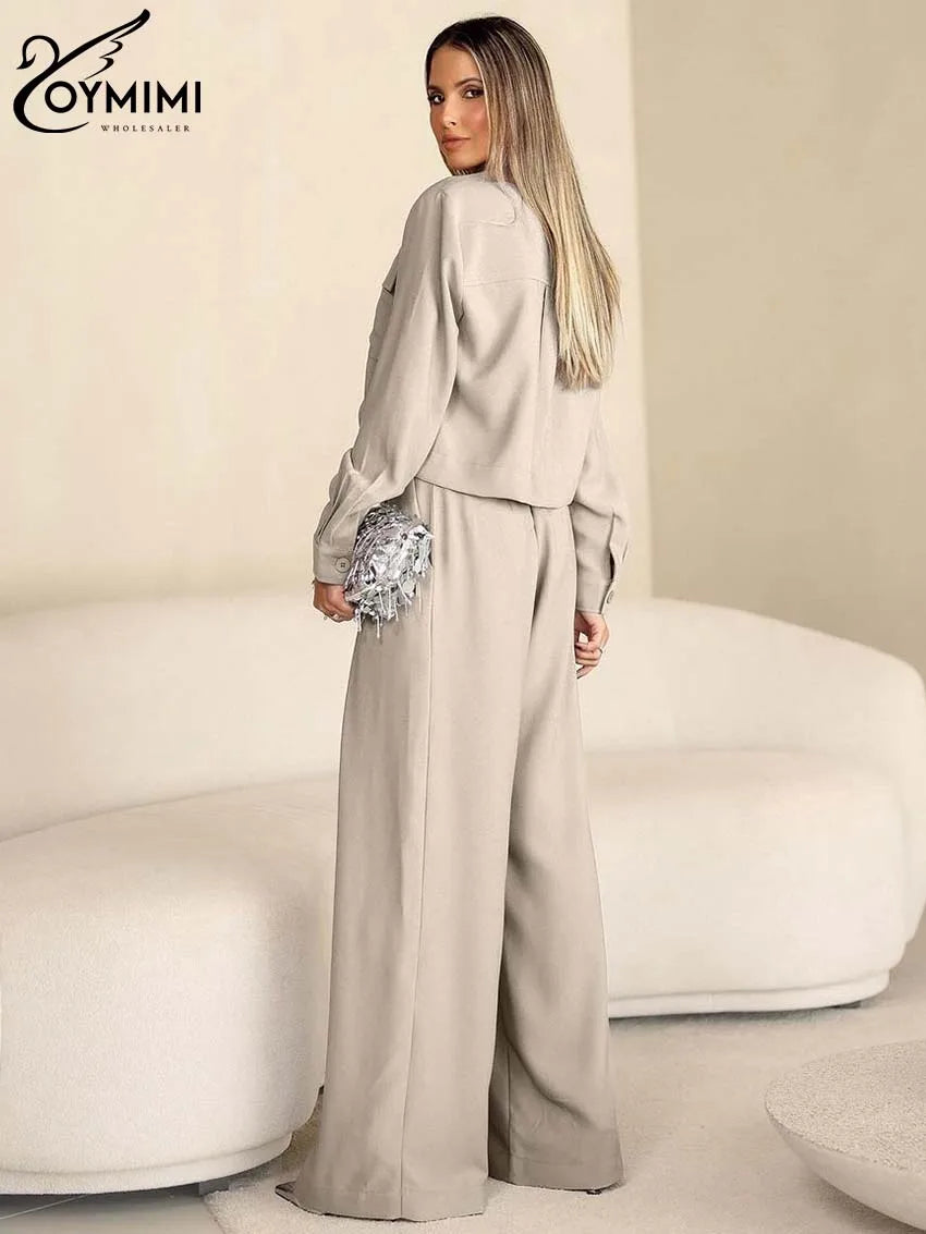 Lapel Shirt & High-Waist Trousers Set