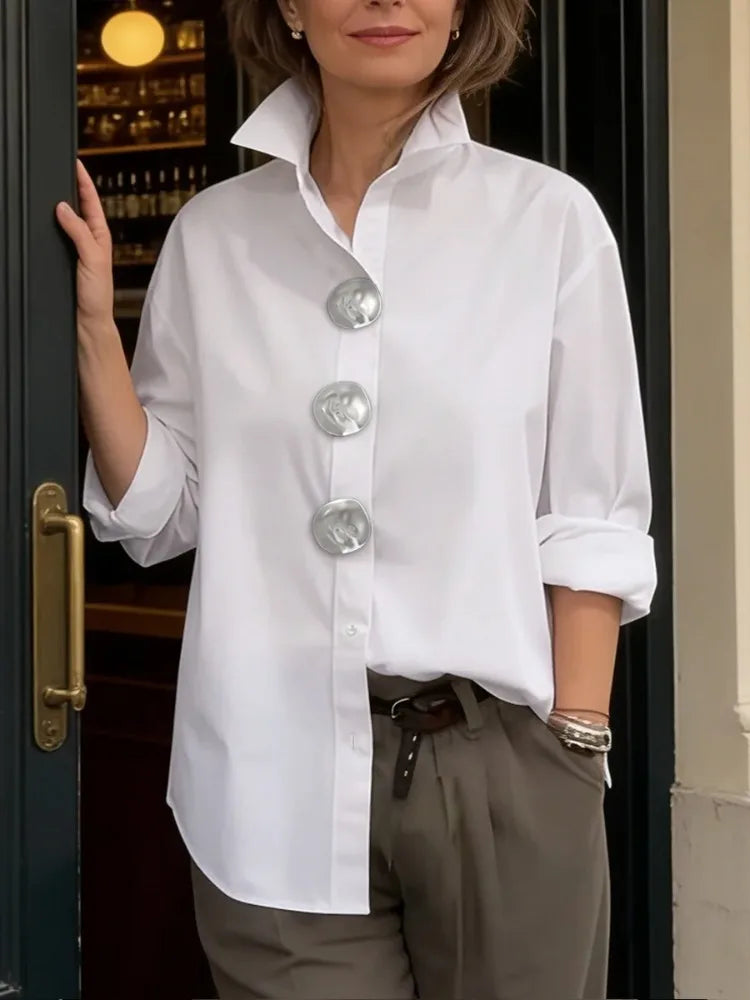 Loose Cotton Lapel Blouse
