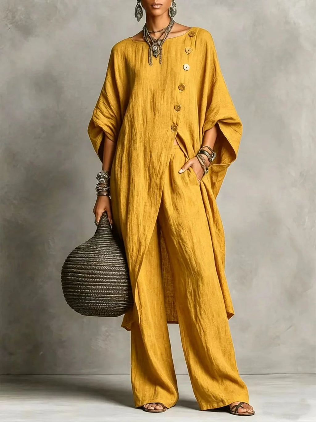 Batwing Sleeve Tunic & Wide Leg Pants Set