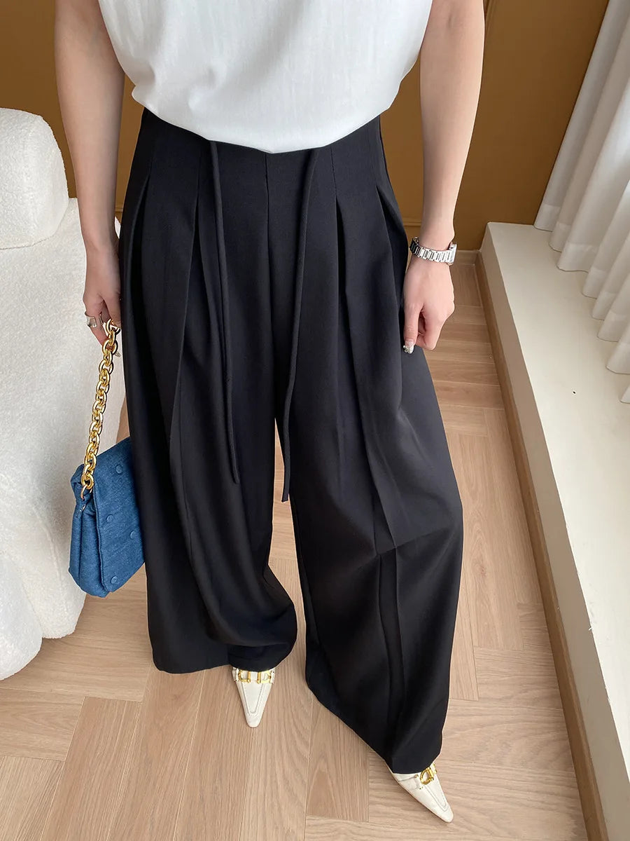Drawstring High-Waist Wide-Leg Trousers
