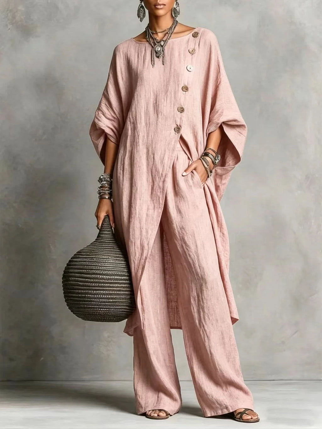 Batwing Sleeve Tunic & Wide Leg Pants Set
