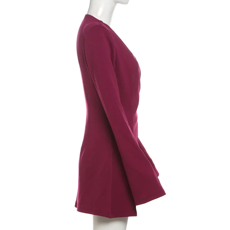 V-Neck Slit Hem Button Blazer