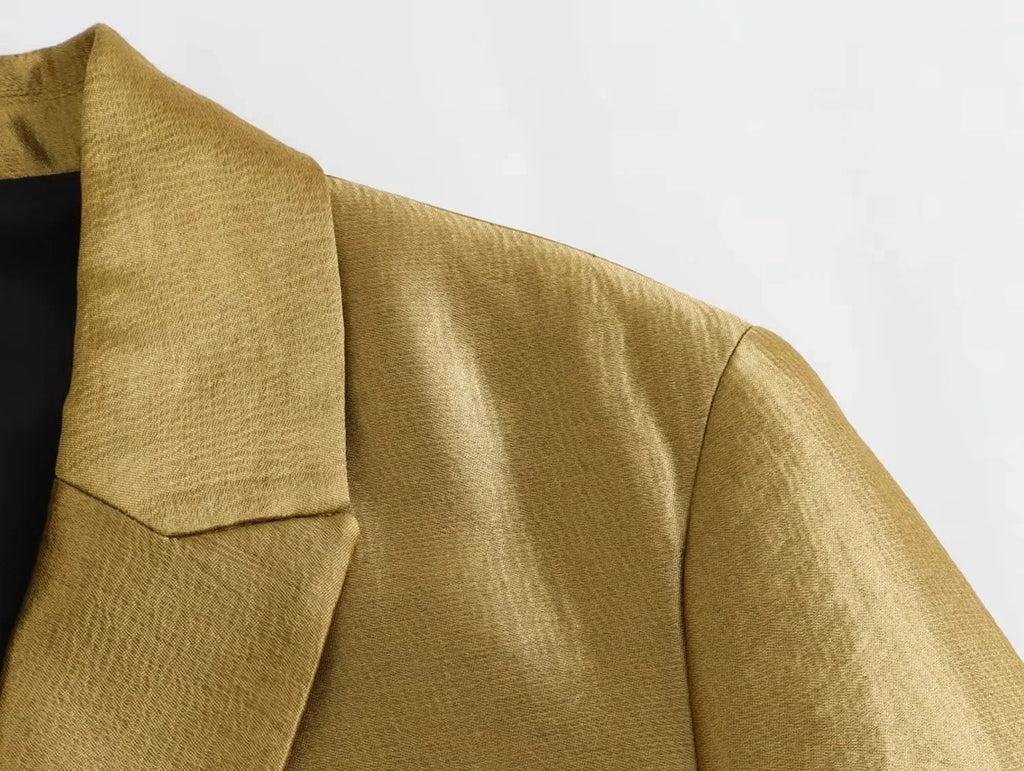 Gold V-Neck Button-Up Blazer