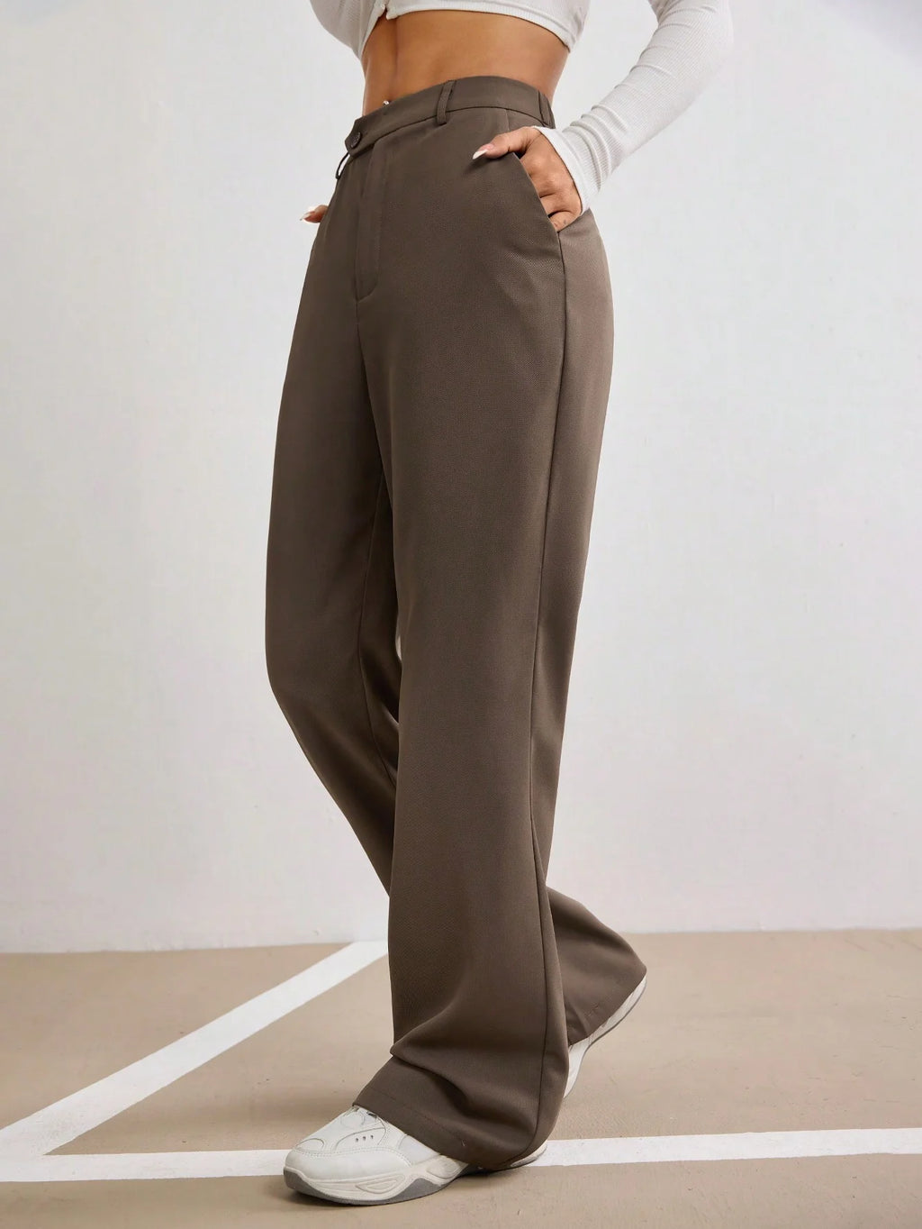 Brown High Waist Wide Leg Trousers