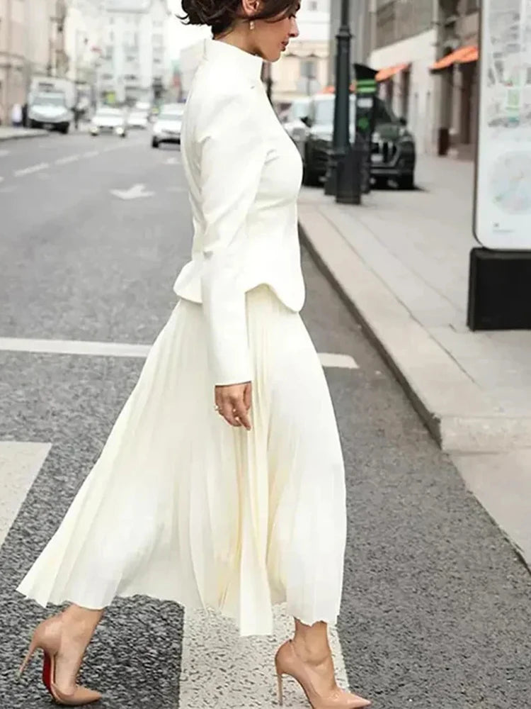 Stand Collar Top & Floor-Length Skirt Set