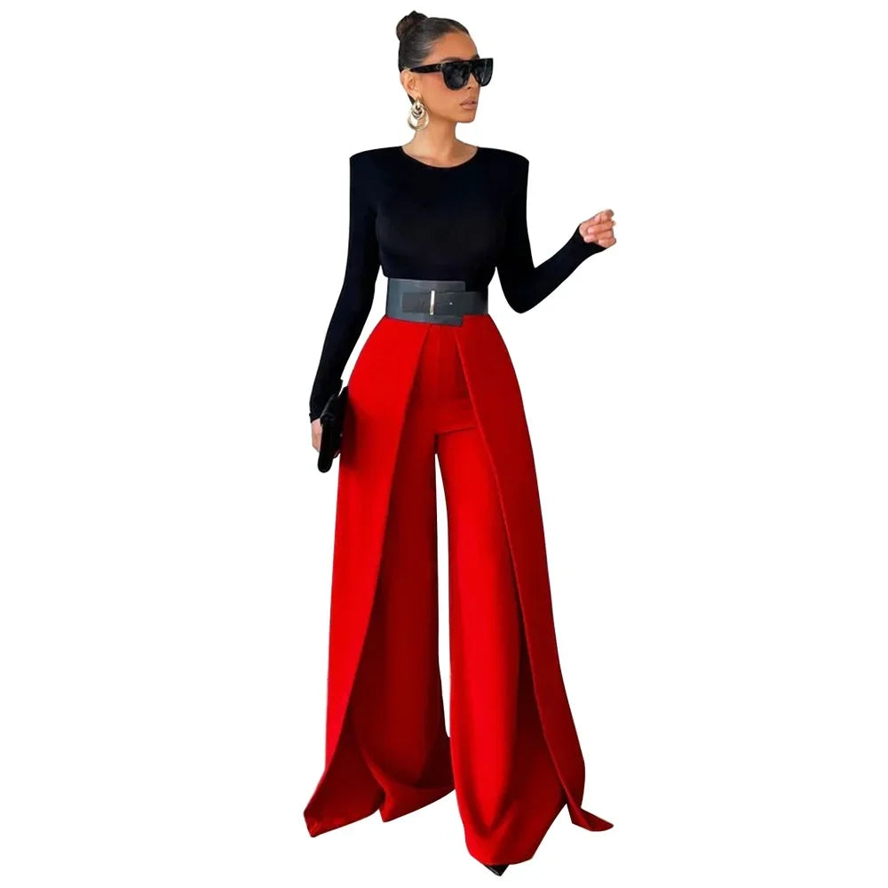 Asymmetric High-Waist Wide-Leg Trousers