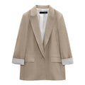 Printed Sleeve Open-Front Linen Blazer