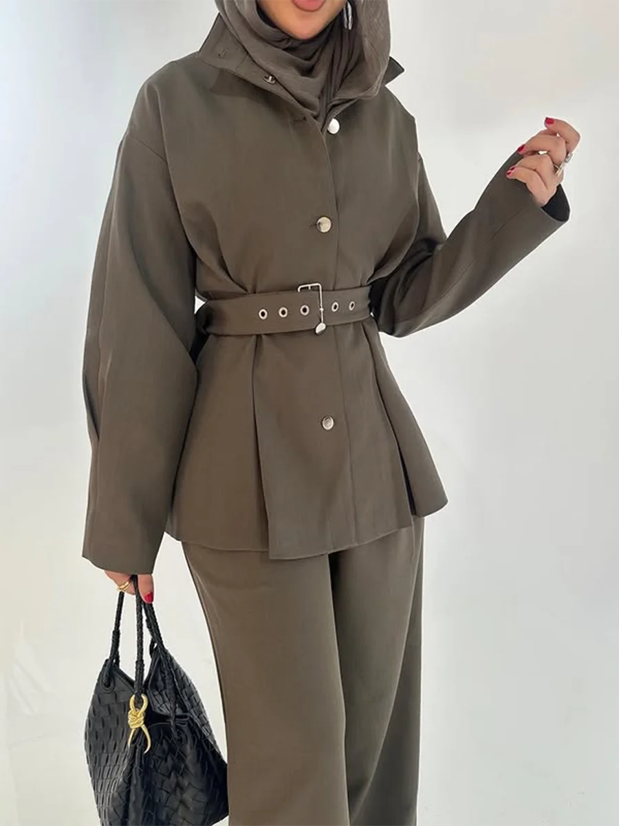 Belted Coat & Cargo Trousers Set