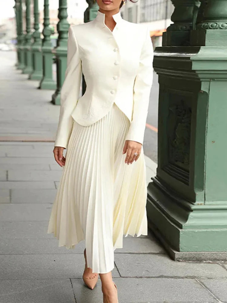 Stand Collar Top & Floor-Length Skirt Set