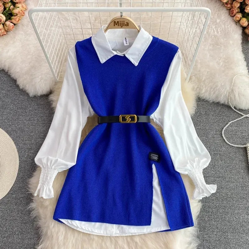 Shirt & Knit Vest Two-Piece Set