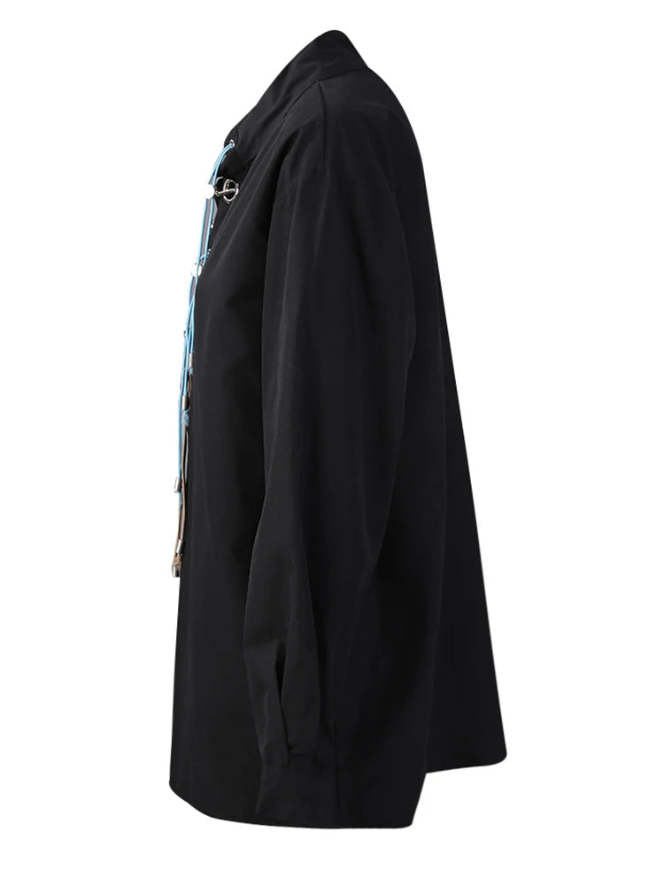 Bandage Stand Collar Oversized Blouse