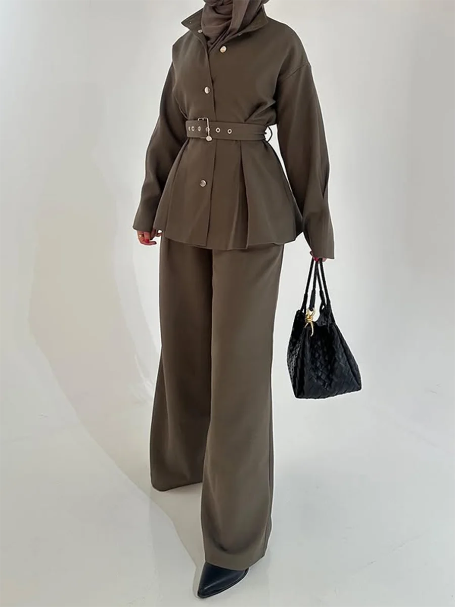 Belted Coat & Cargo Trousers Set