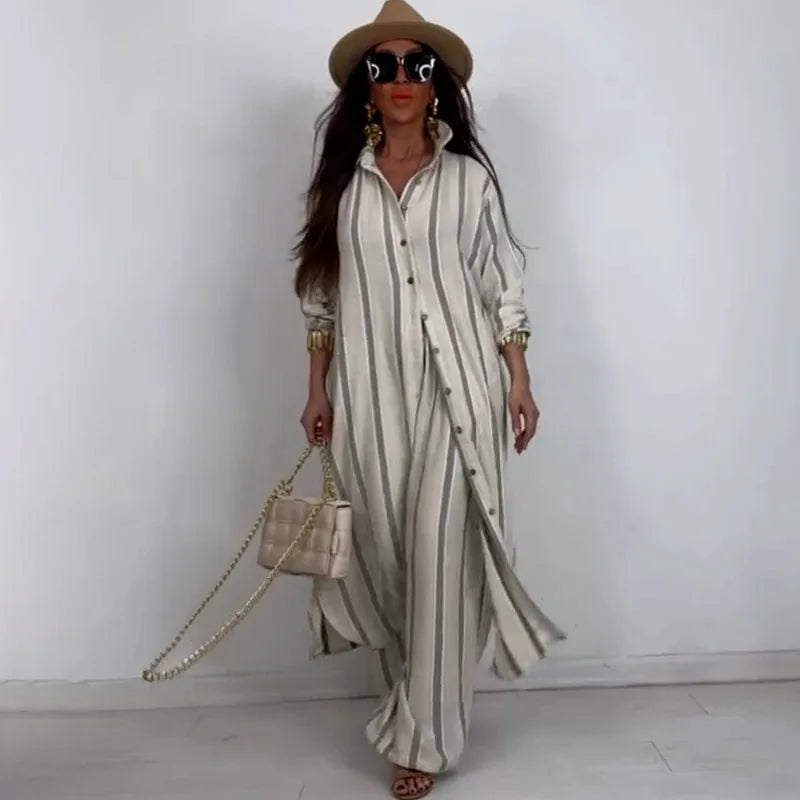 Striped Shirt & Wide-Leg Trousers Set