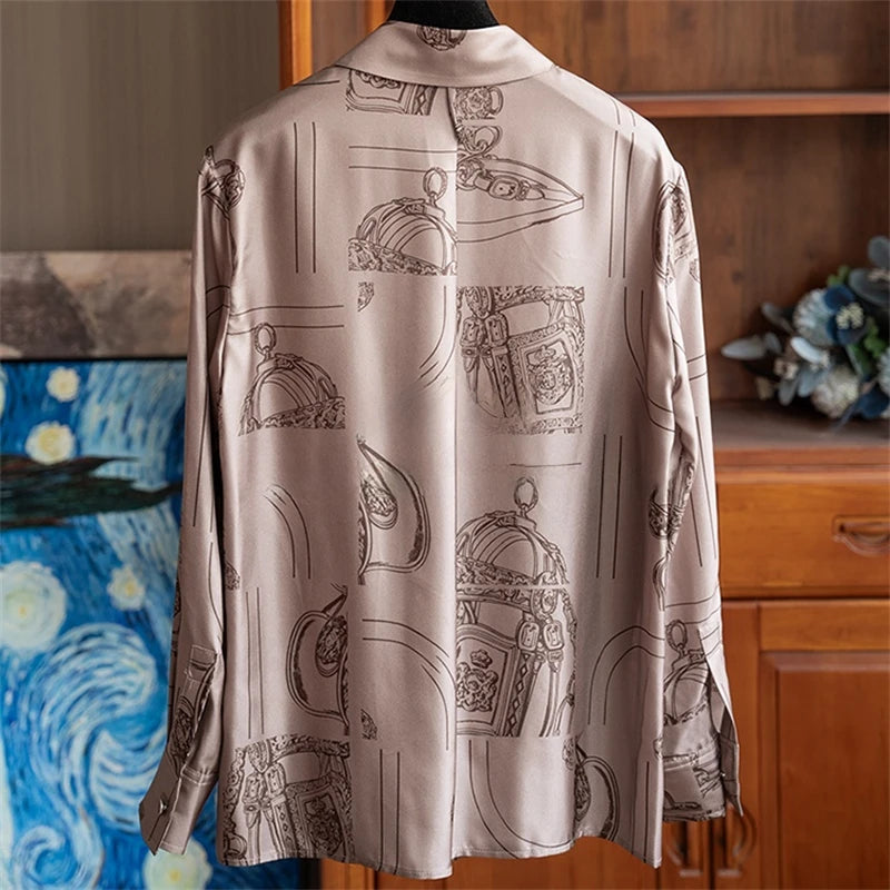 Vintage Print Long Sleeve Luxury Blouse