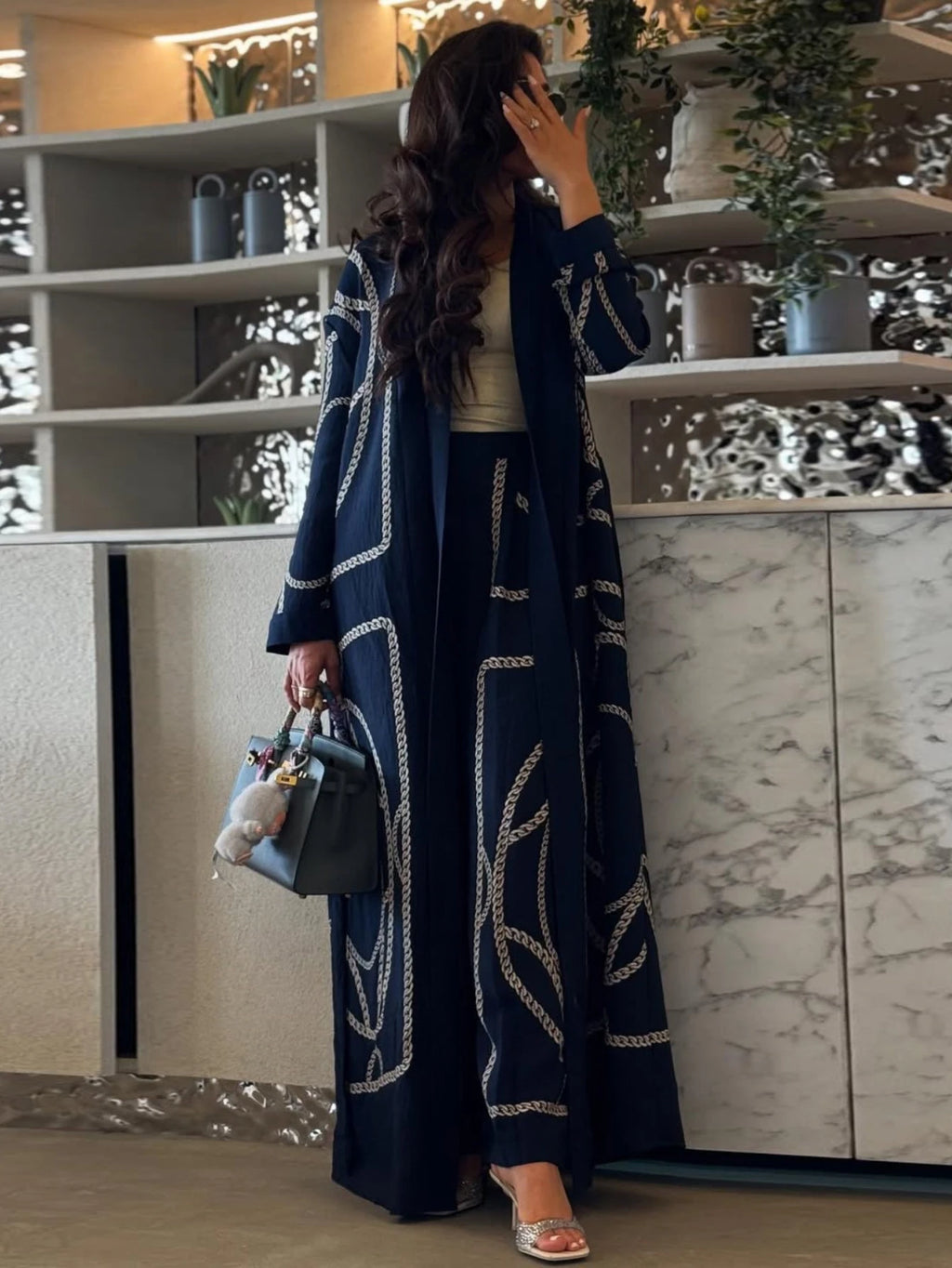 Abaya Cardigan & Wide-Leg Trousers Set