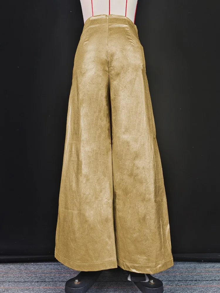 Gold High-Waist Wide-Leg Evening Trousers