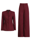 Stand Collar Top & Wide-Leg Trousers Set
