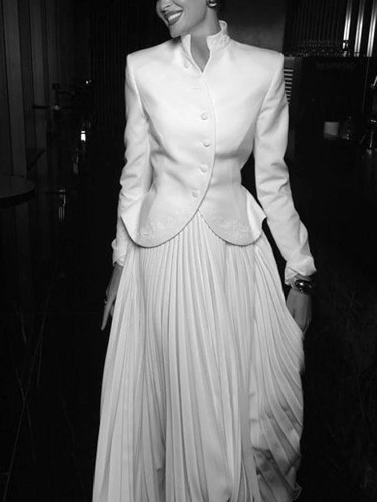 Stand Collar Top & Floor-Length Skirt Set