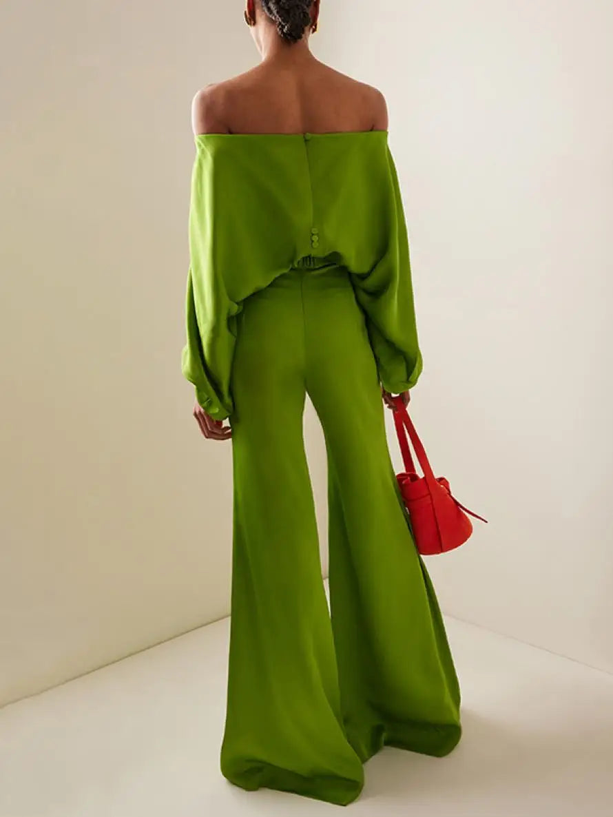 High-Waist Wide-Leg Floor-Length Trousers