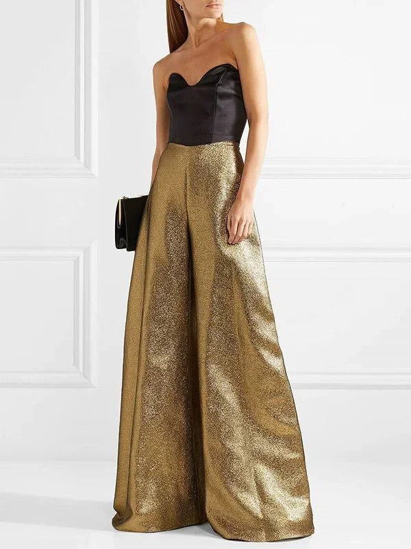 Gold High-Waist Wide-Leg Evening Trousers