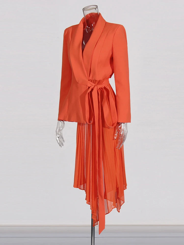 Ruffle Lace-Up Notch Lapel Blazer