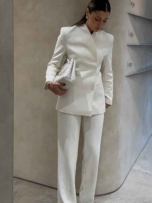 White Blazer & Flare Trousers Suit