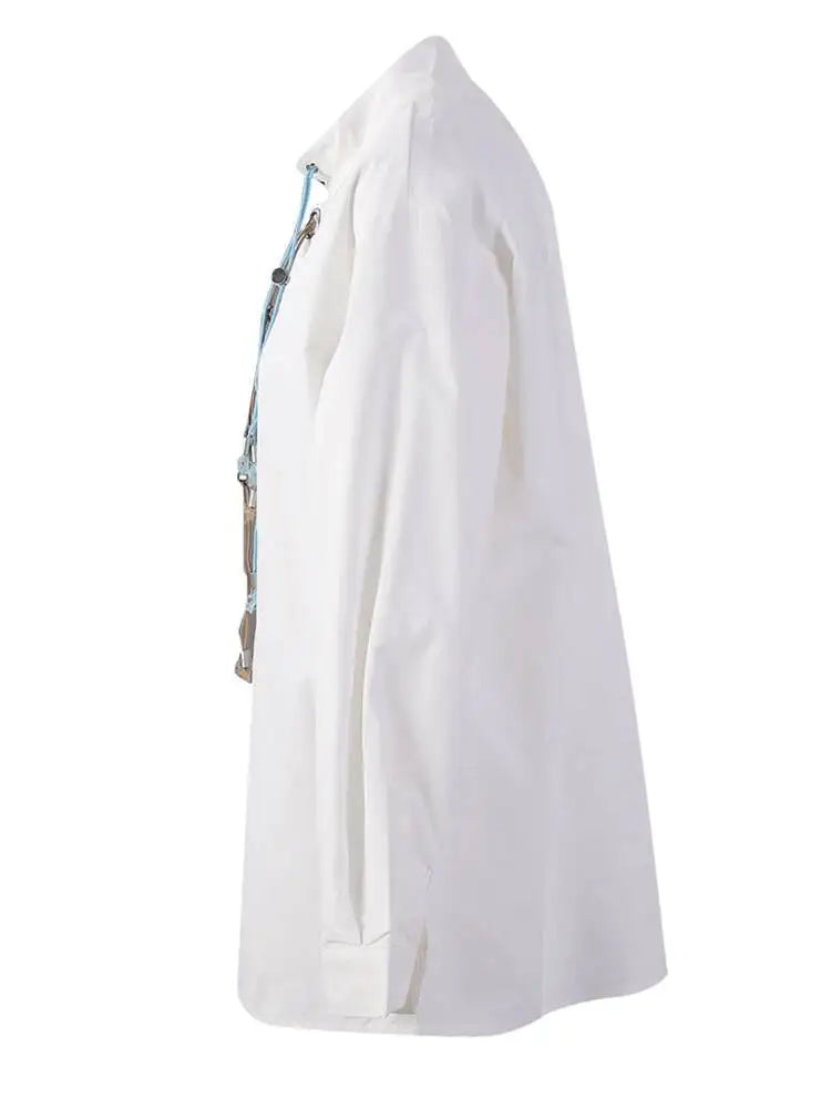 Bandage Stand Collar Oversized Blouse